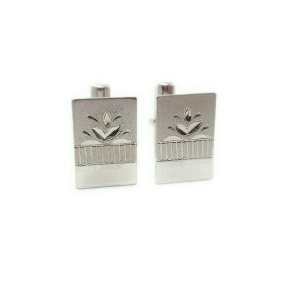 Sterling Silver Cufflinks T2 Etched Flower Design - Picture 1 of 12